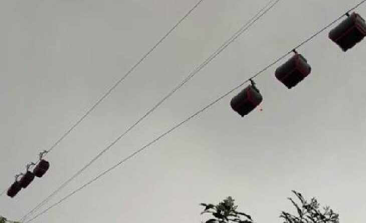 6 devotees kept swinging in the air for an hour on Chamunda Tekri of Dewas, tower wire separated from ropeway trolley, dewas tekari, dewas news, weather problem, देवास न्यूज, देवास टेकरी