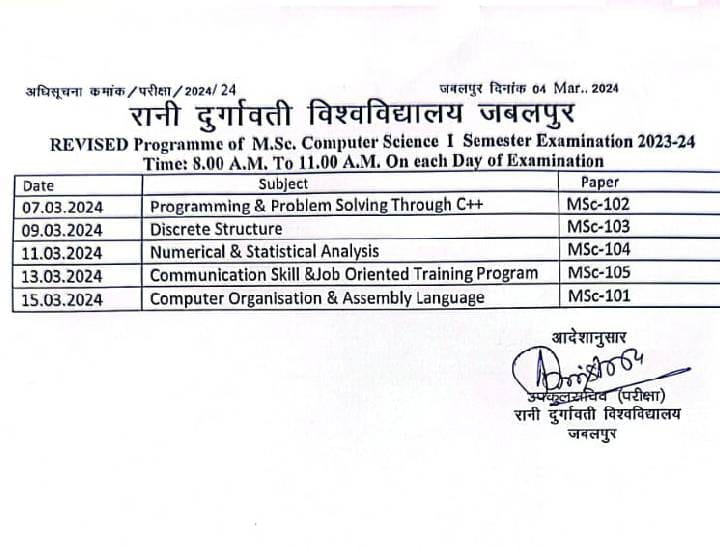 टाइम टेबल जारी कर परीक्षा लेना भूली यूनिवर्सिटी, जबलपुर में RDVV की लापरवाही; हंगामे के बाद नया शेड्यूल जारी 4 University forgot to take the exam by issuing time table, negligence of RDVV in Jabalpur; New schedule released after uproar, Jabalpur, RDVV, Kalluram News